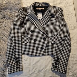 NWT Free People Black and White Plaid Women's Crop Jacket